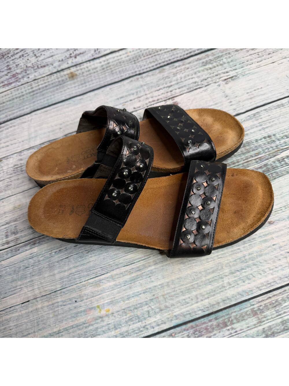 Naot Black Leather Floral Cutout Comfort Sandals Women's 10 EU 41